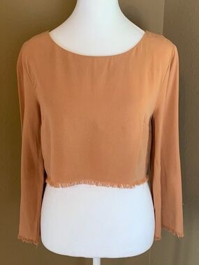 Honeypunch 100% Tencel Cropped Long Sleeve Top – Tan, Size Small